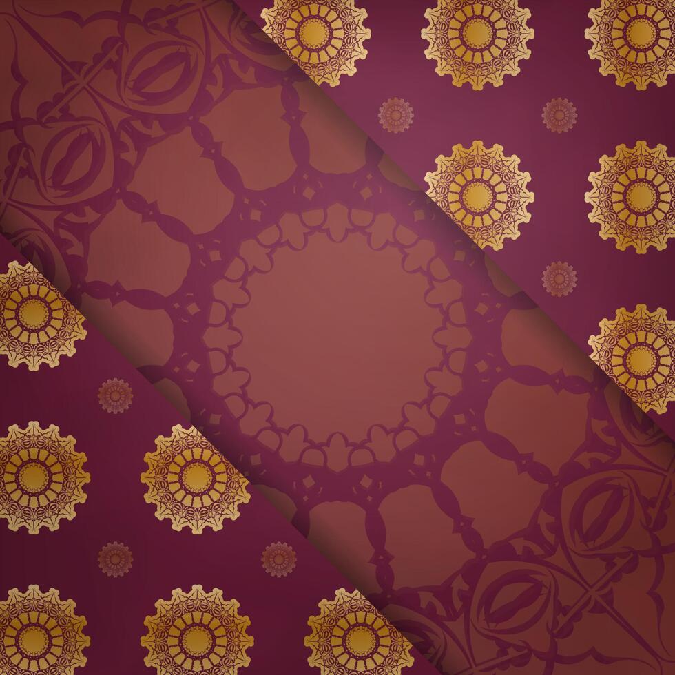 Burgundy color card with abstract gold ornament for your brand. vector