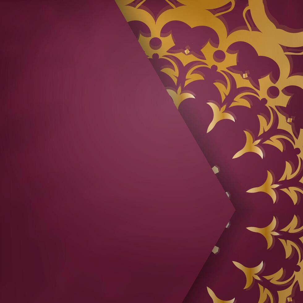 A maroon and gold background with a gold pattern vector