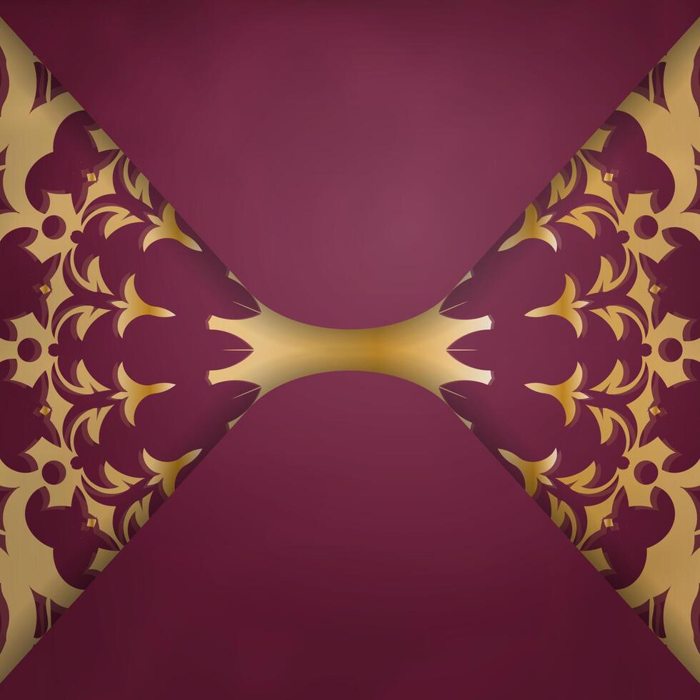 Golden floral pattern on a maroon background vector