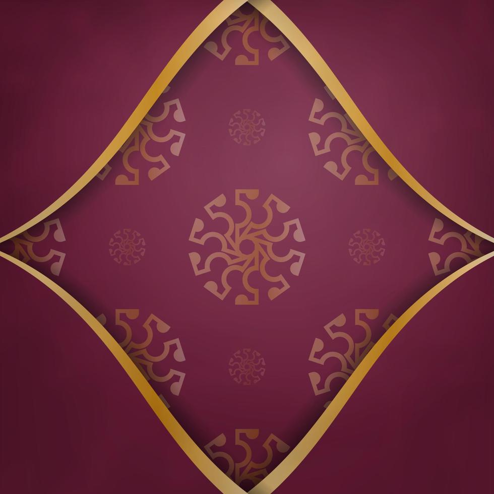 Postcard in burgundy color with vintage gold ornamentation is ready for printing. vector