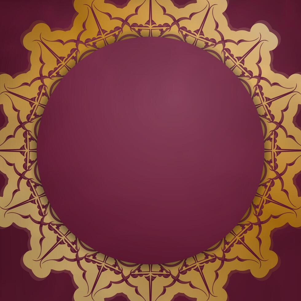 Burgundy card with abstract gold ornament for your design. vector