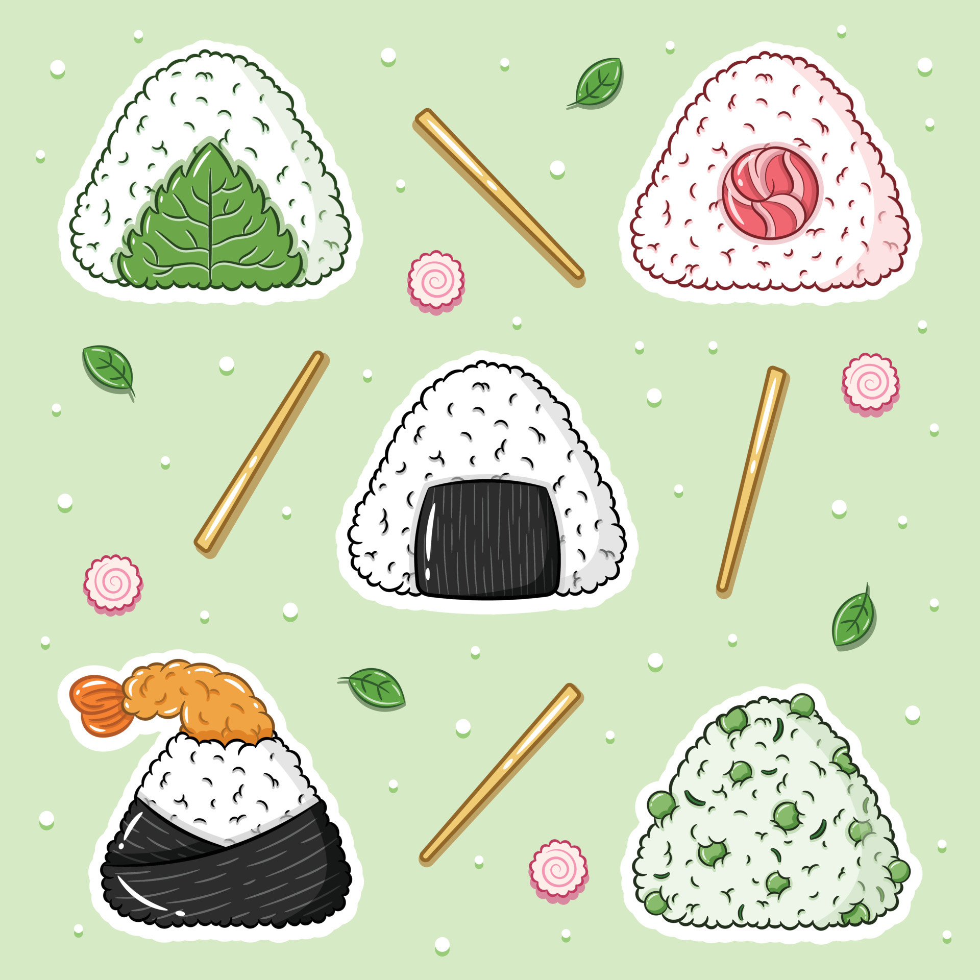 conjunto de pegatinas de dibujo lindo de arroz onigiri japonés 15436612