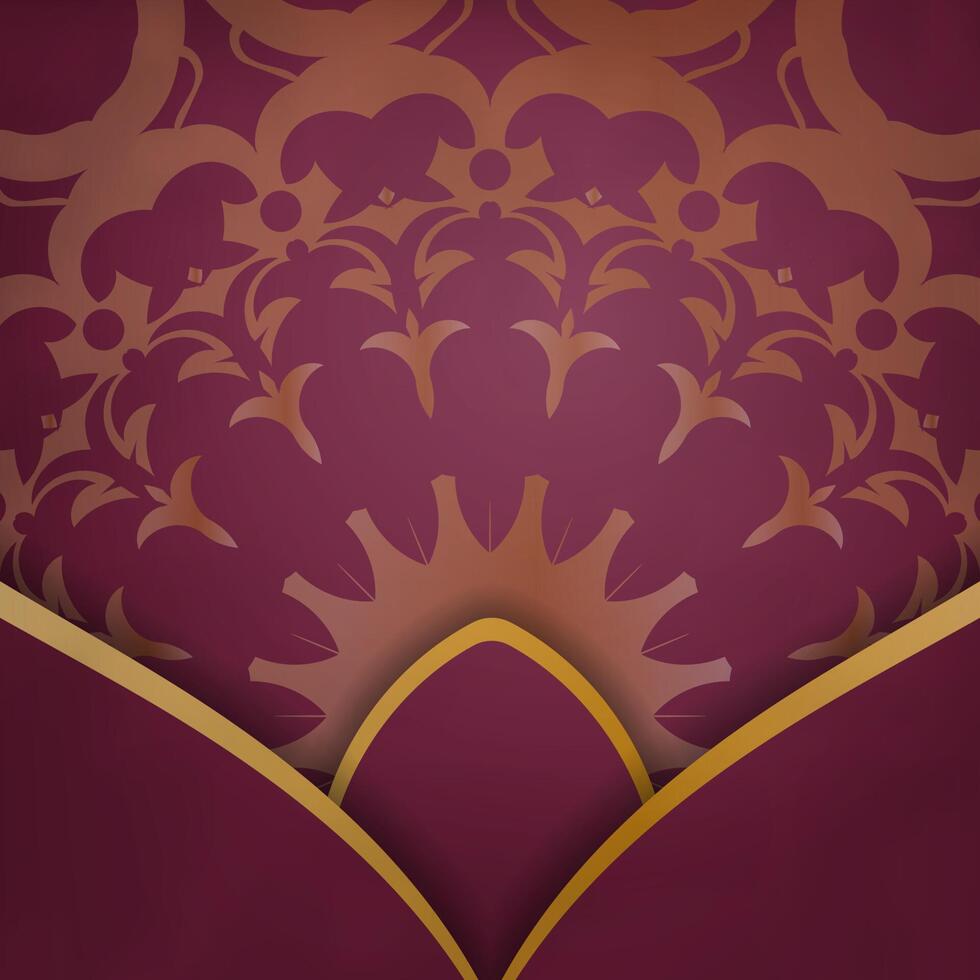 Brochure burgundy with Indian gold pattern for your brand. vector