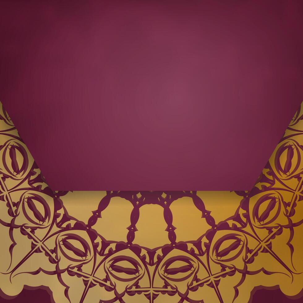 Brochure in burgundy color with luxurious gold ornamentation prepared for typography. vector