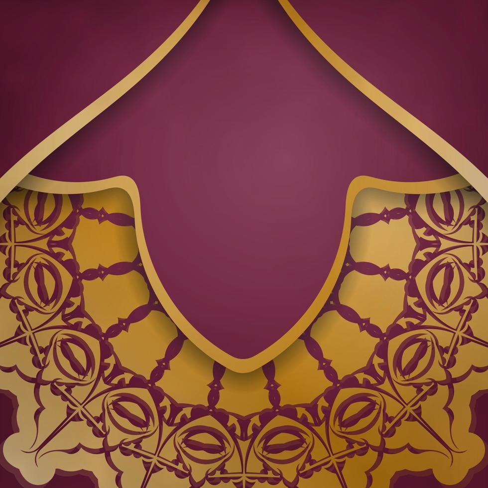 Burgundy greeting card with greek gold pattern for your design. vector