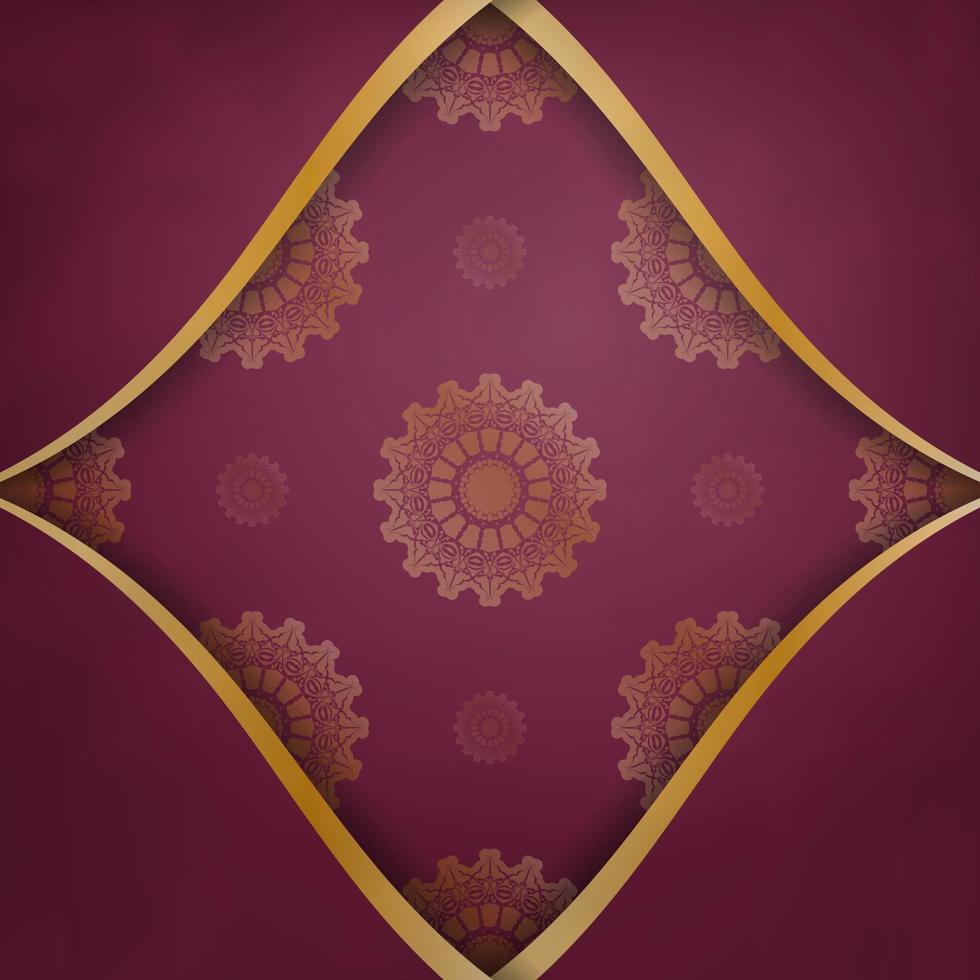 The postcard is burgundy in color with Greek gold ornaments and is ready for printing. vector
