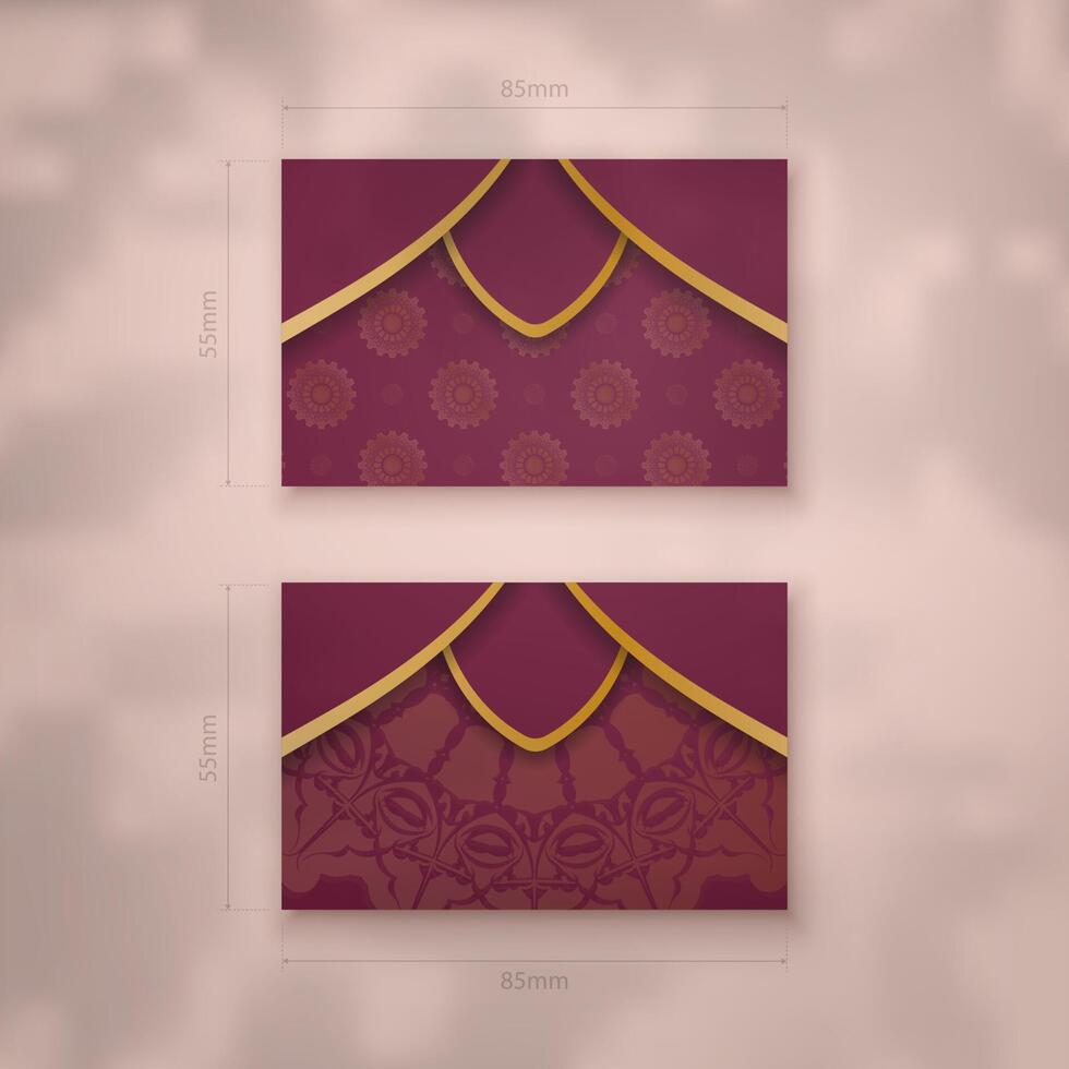 Burgundy business card with Indian gold pattern for your personality. vector
