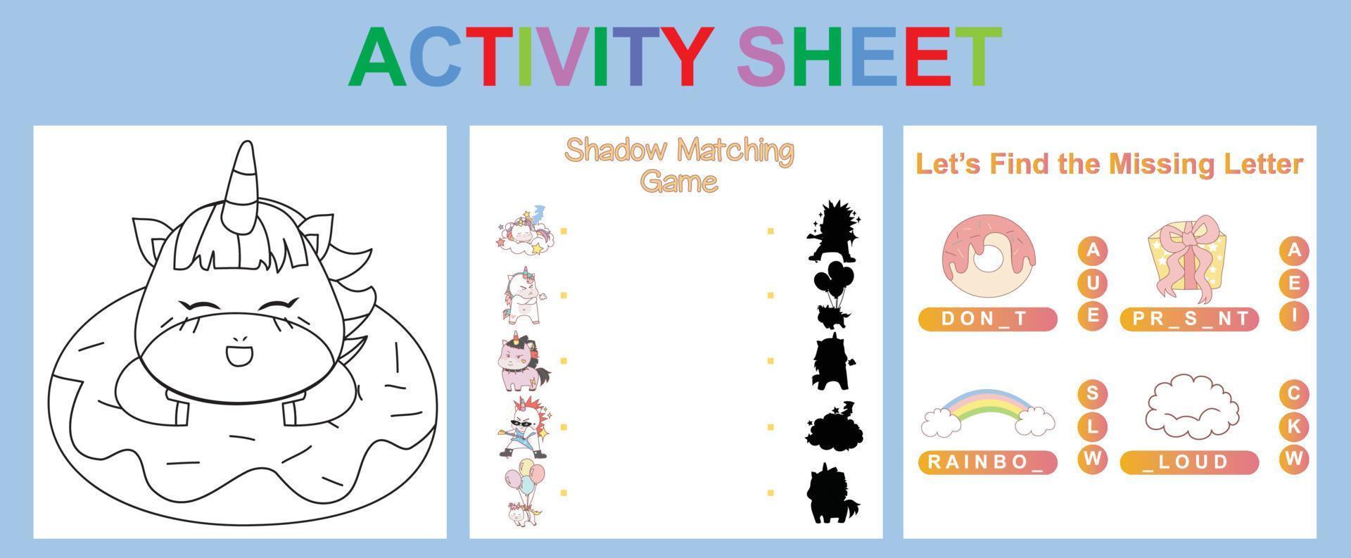 3 in 1 Activity Sheet for Children. Educational printable worksheet. vector