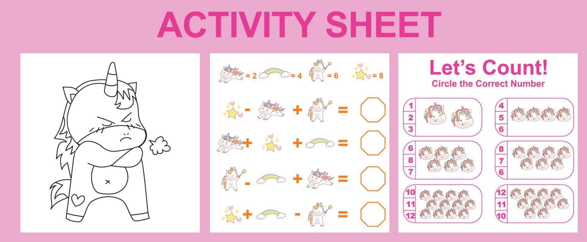 3 in 1 Activity Sheet for Children. Educational printable worksheet. vector