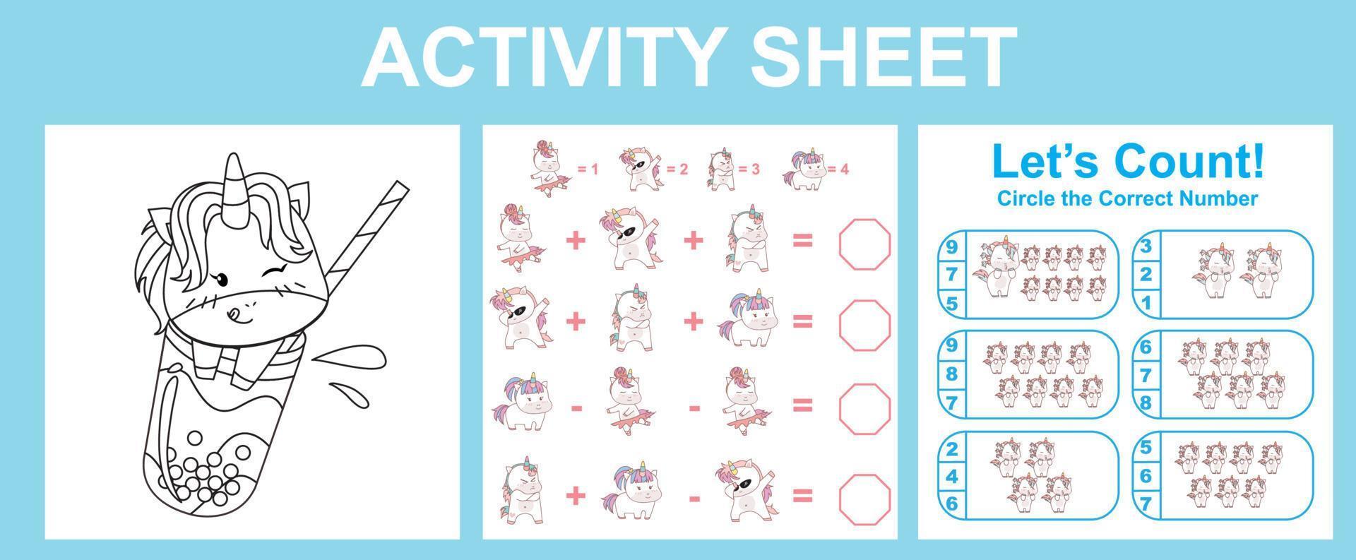 3 in 1 Activity Sheet for Children. Educational printable worksheet. vector