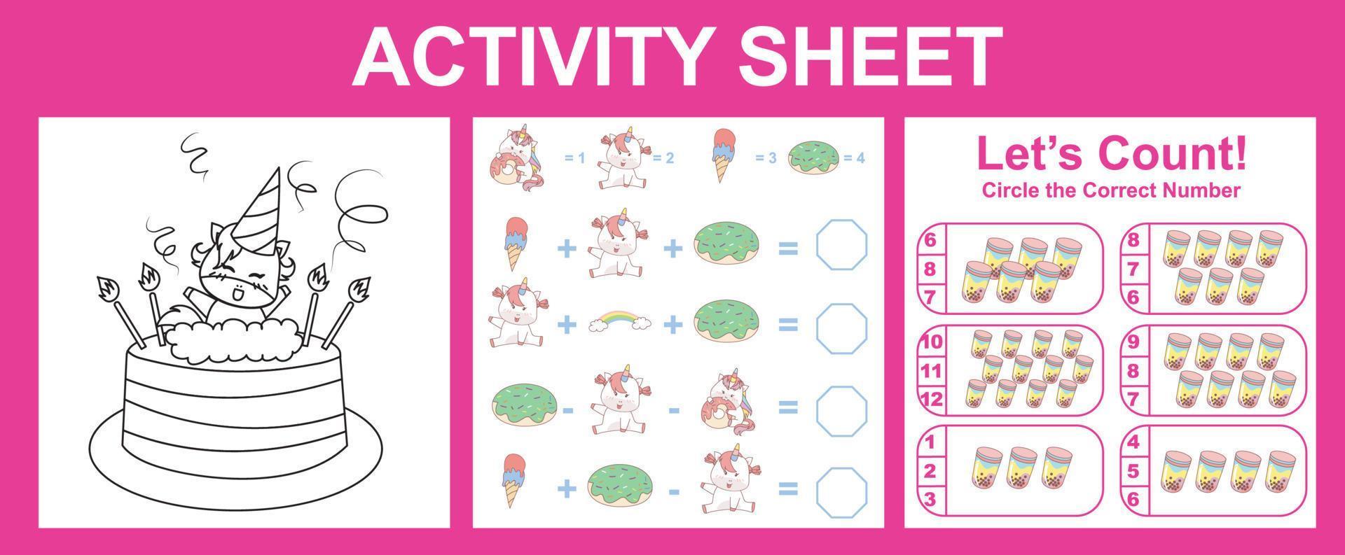 3 in 1 Activity Sheet for Children. Educational printable worksheet. vector