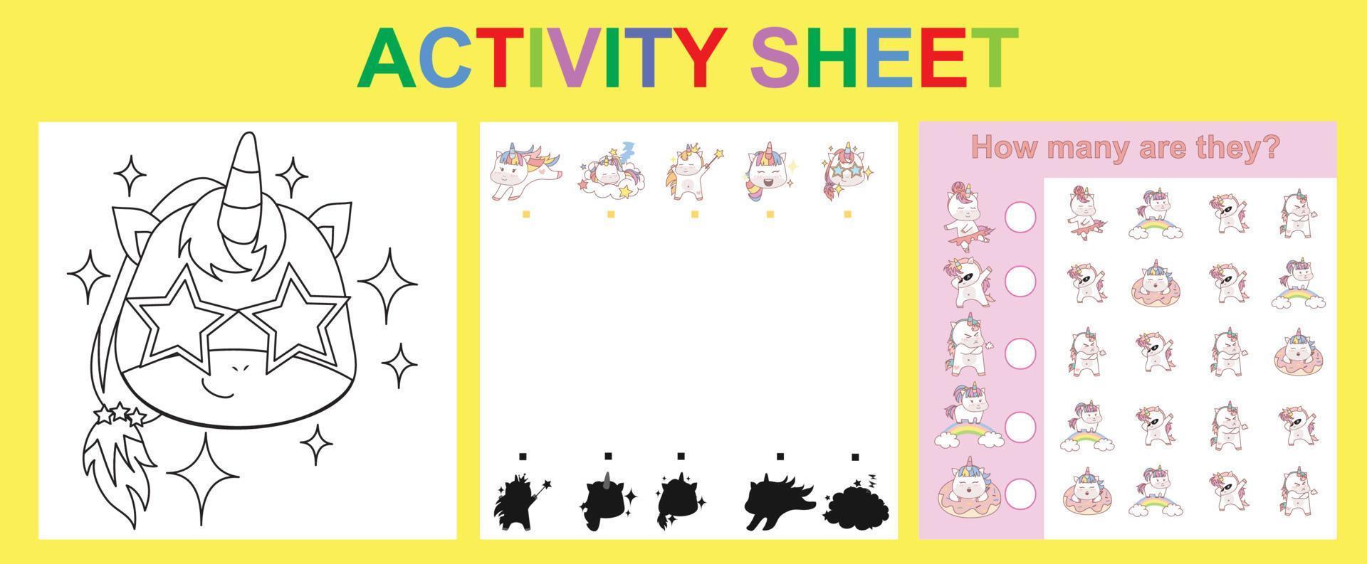 3 in 1 Activity Sheet for Children. Educational printable worksheet. vector