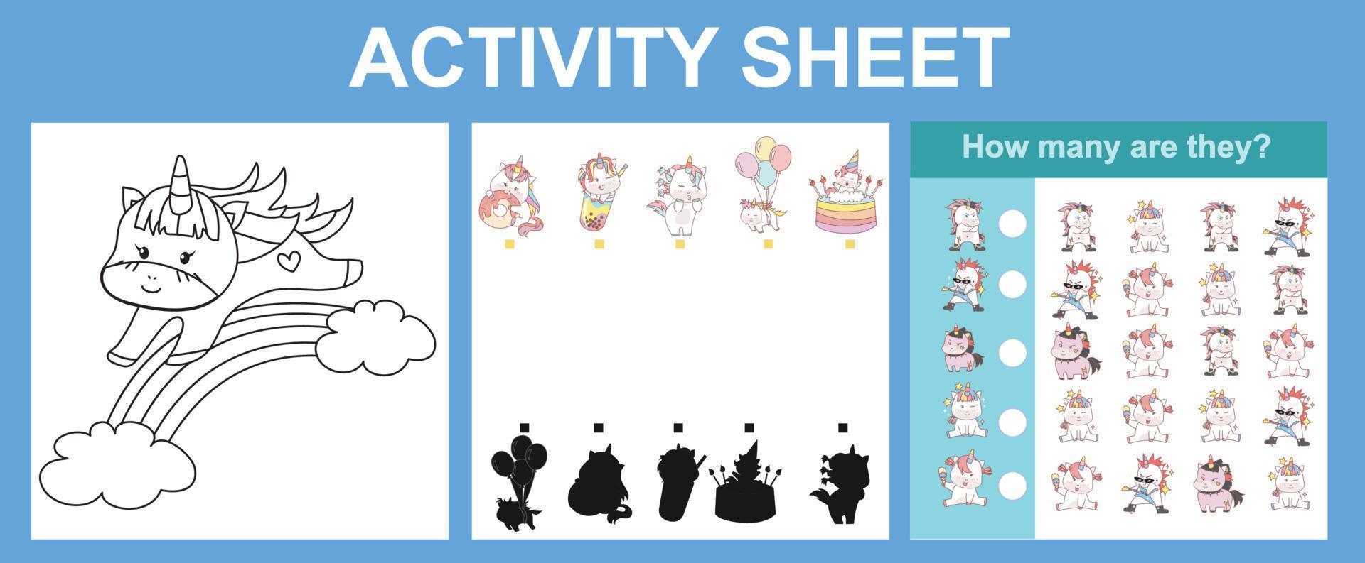 3 in 1 Activity Sheet for Children. Educational printable worksheet. vector