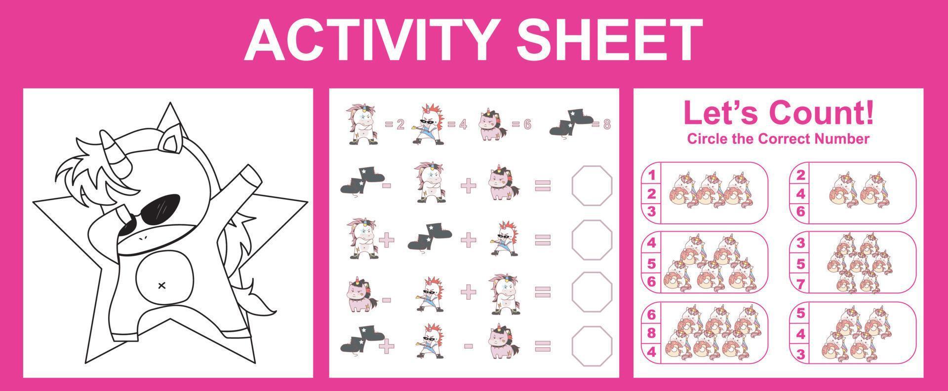 3 in 1 Activity Sheet for Children. Educational printable worksheet. vector