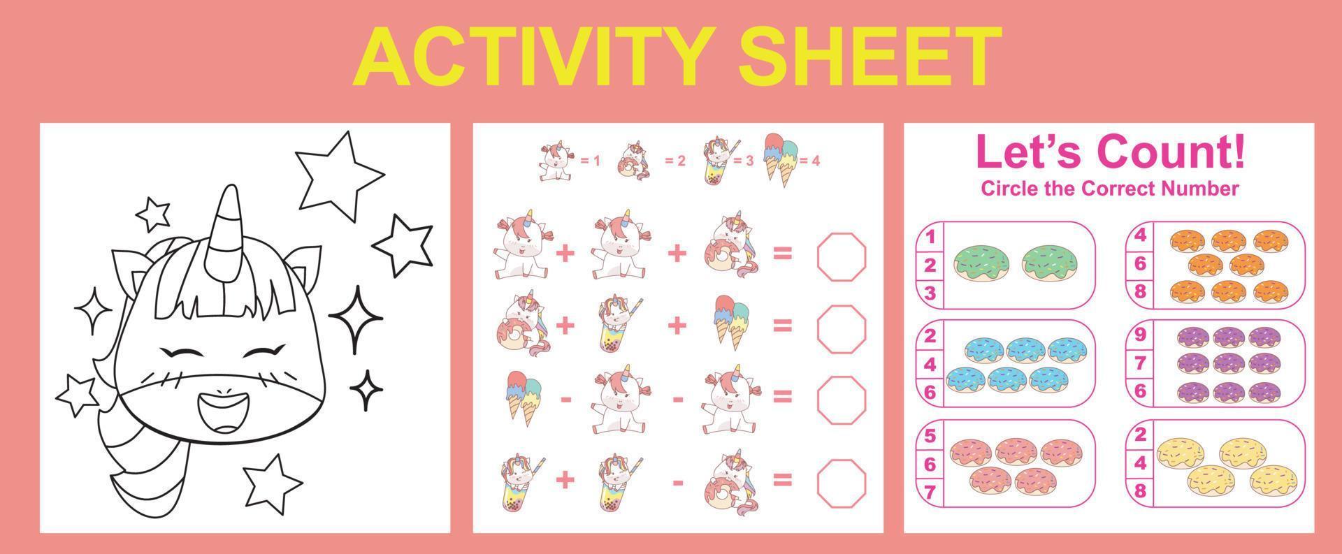 3 in 1 Activity Sheet for Children. Educational printable worksheet. vector