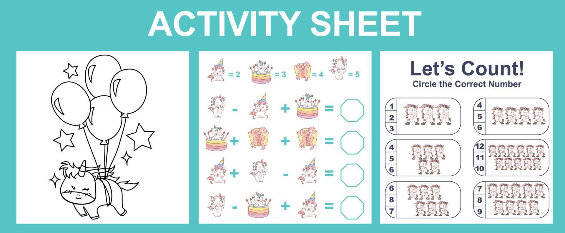 3 in 1 Activity Sheet for Children. Educational printable worksheet. vector