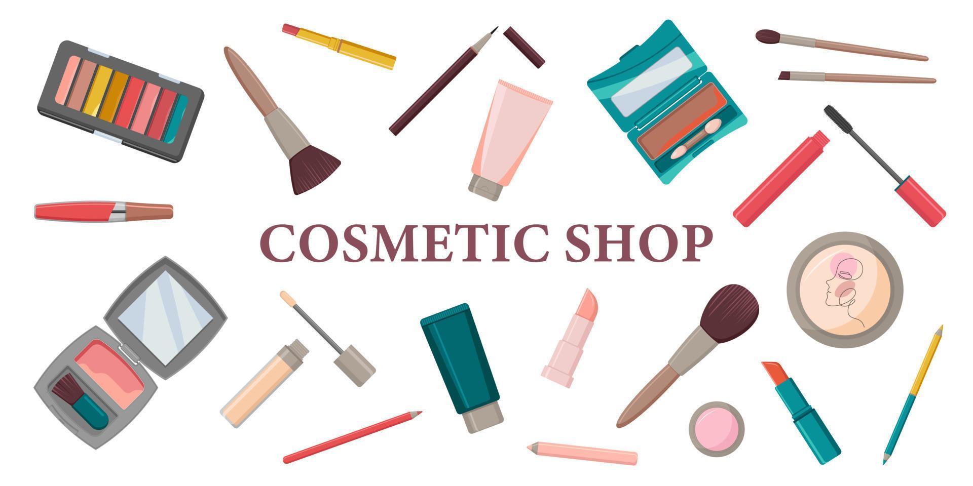 Horizontal banner for decorative cosmetics store. vector illustration