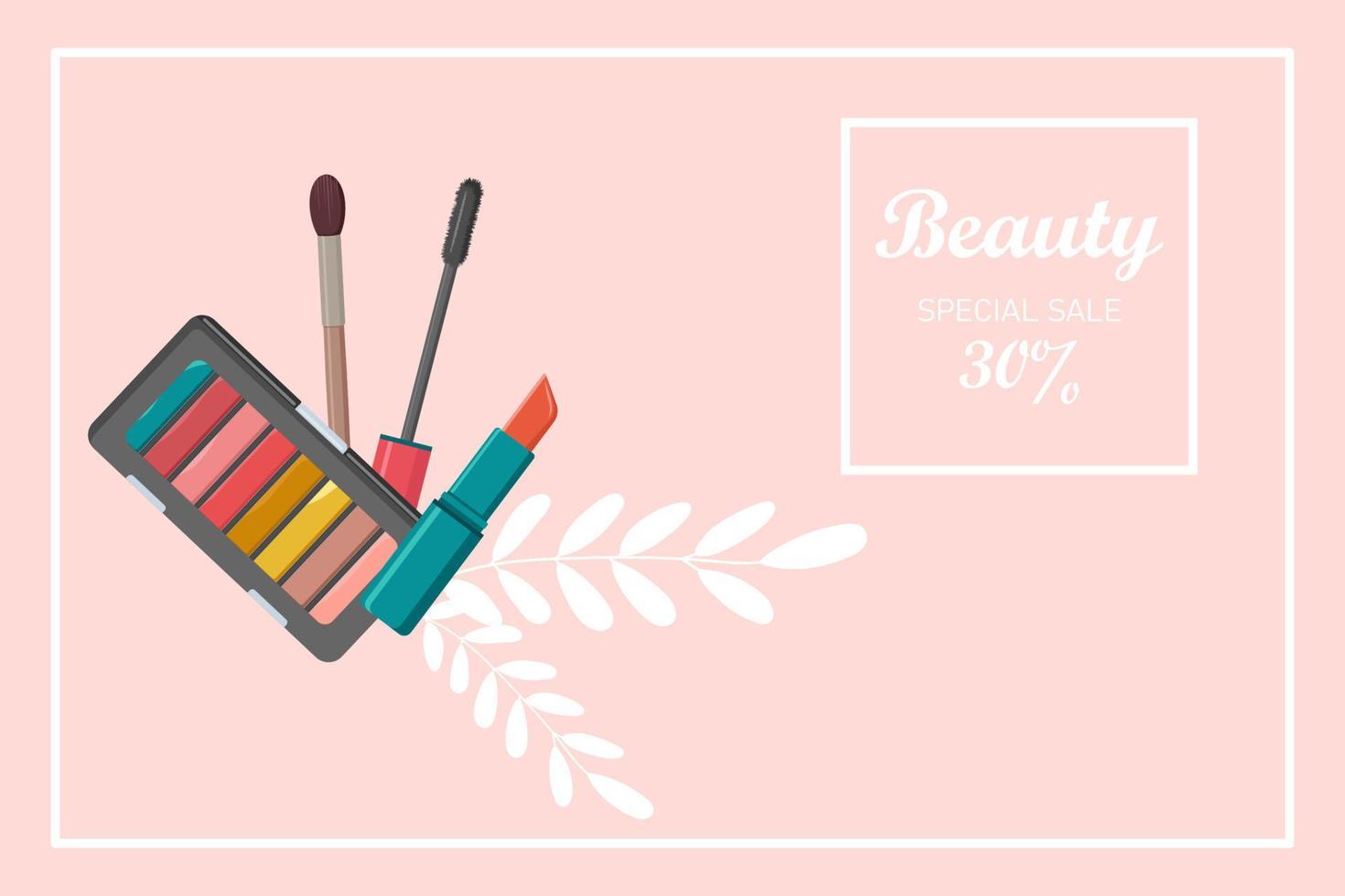 Horizontal Banner for sale of decorative cosmetics. vector illustration