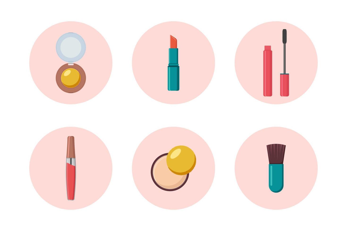 Set of round icons of decorative cosmetics. vector illustration