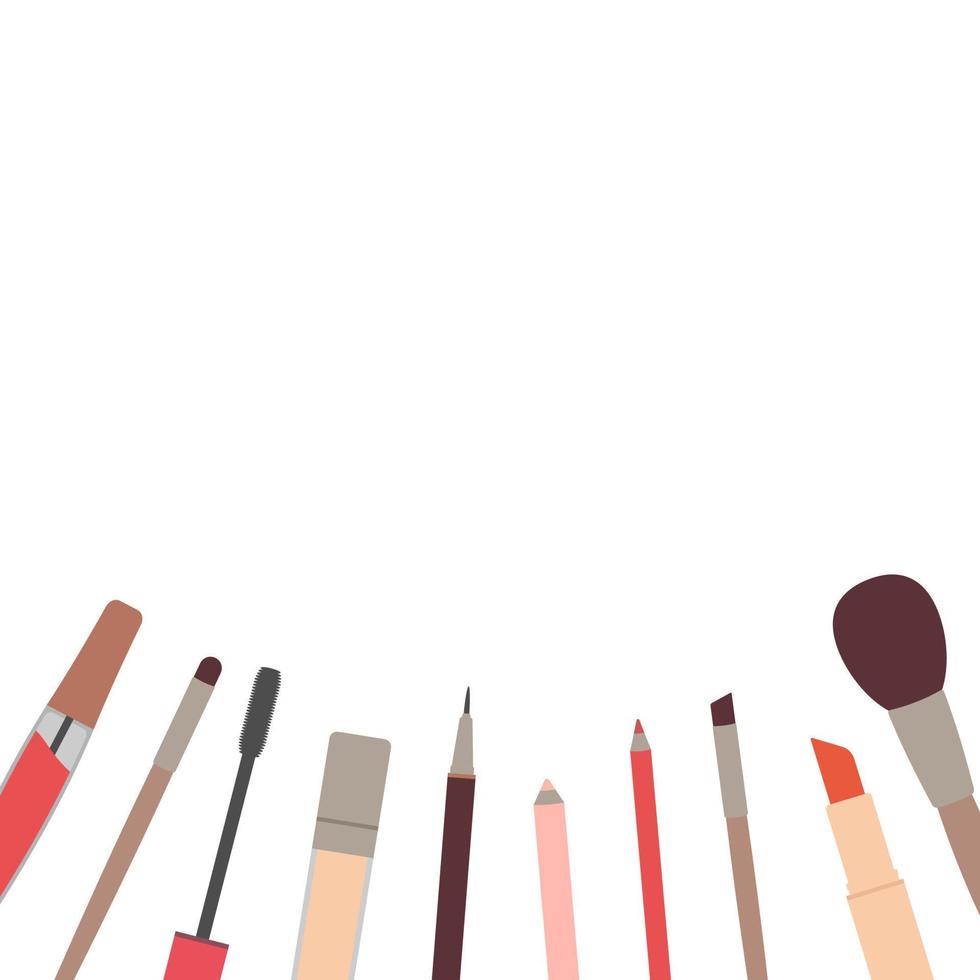 Square banner with decorative cosmetics on the bottom edge. vector illustration