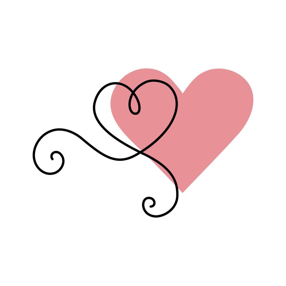 Heart in the style of line art with colored spots. vector illustration