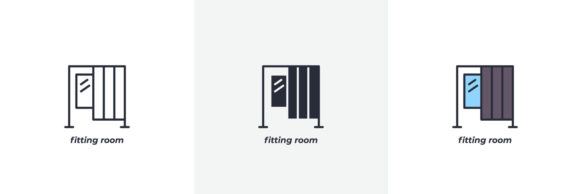 fitting room icon. Line, solid and filled outline colorful version