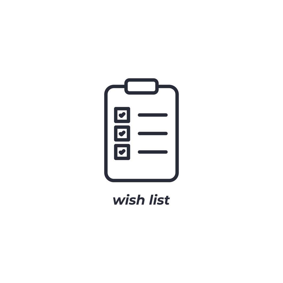 Vector sign wish list symbol is isolated on a white background. icon color editable.