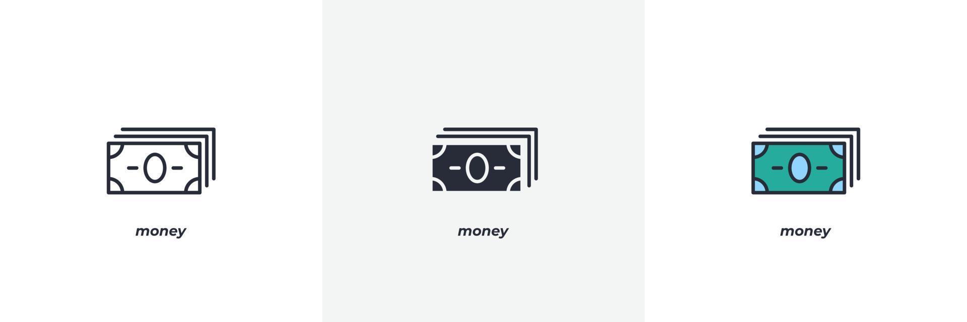 icono de dinero línea, versión en color de contorno sólido y relleno, contorno y signo de vector relleno. símbolo de idea, ilustración de logotipo. gráficos vectoriales