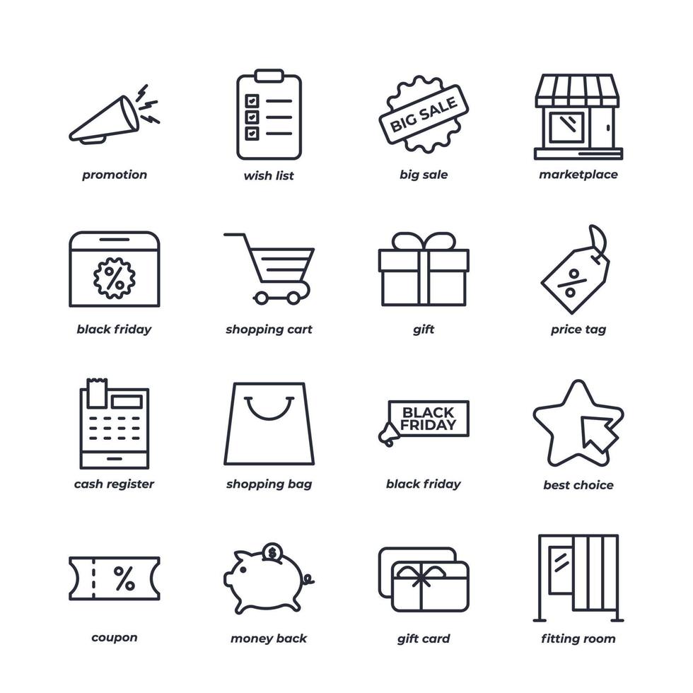 Black Friday set icon, isolated Black Friday set sign icon, icon color editable. vector illustration