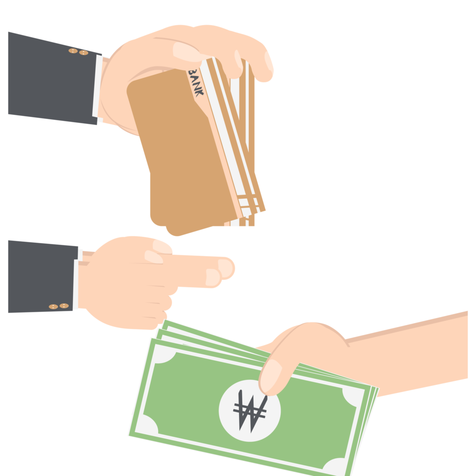 hand holding bank saving book and money collection png