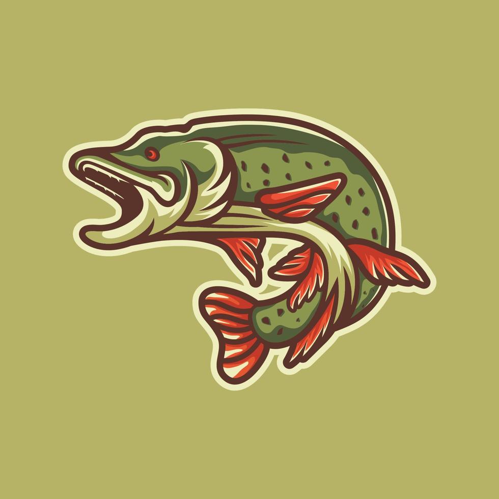 ilustración de diseño de logotipo de mascota de pez lucio vector