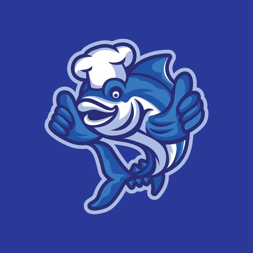 ilustración de diseño de logotipo de mascota de atún de pescado de chef vector