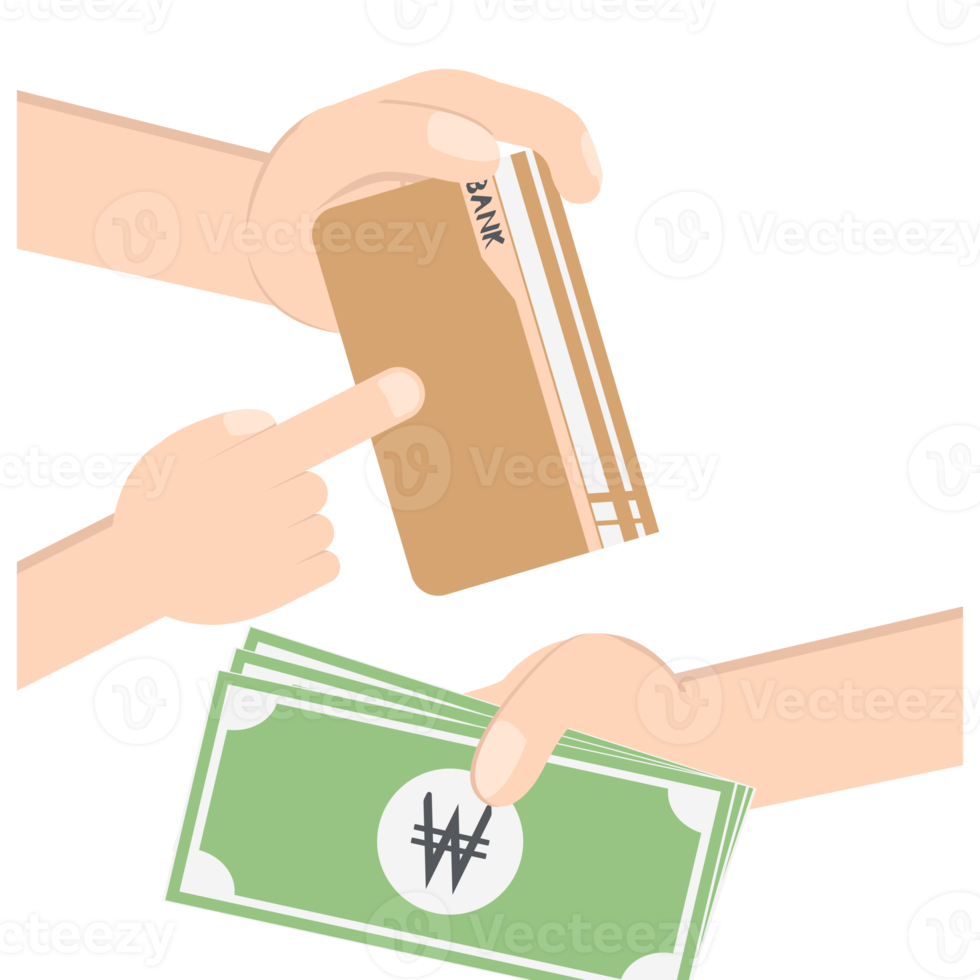 hand holding bank saving book and money collection png