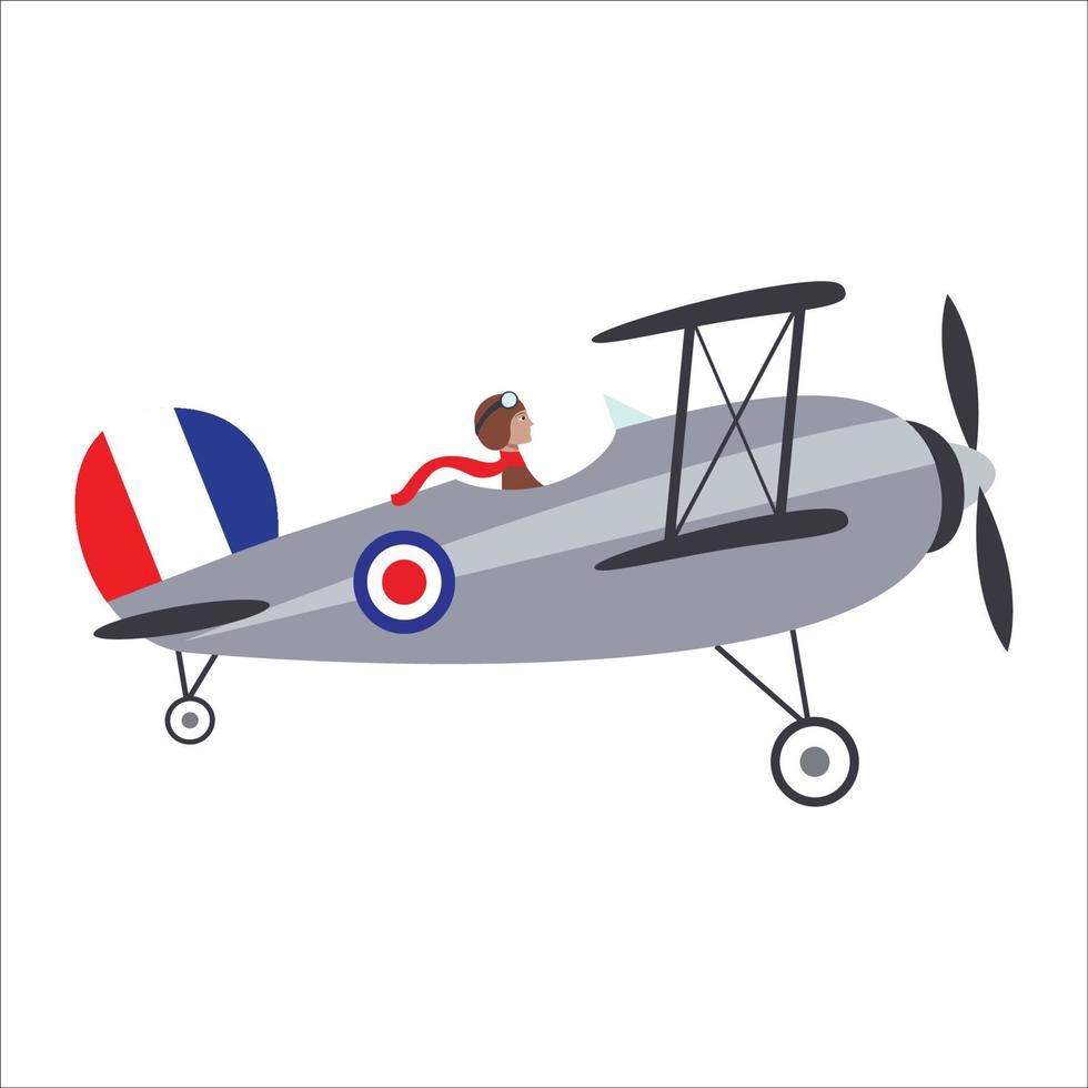 Old fashioned world war one fighter biplane isolated vector illustration graphic icon