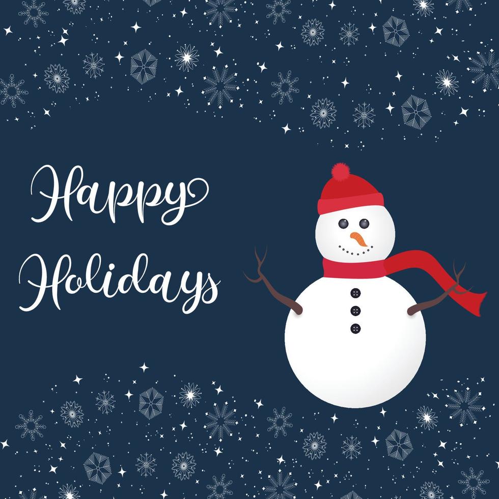 Happy Holidays Greetings with Snowman and Falling Snowflakes vector