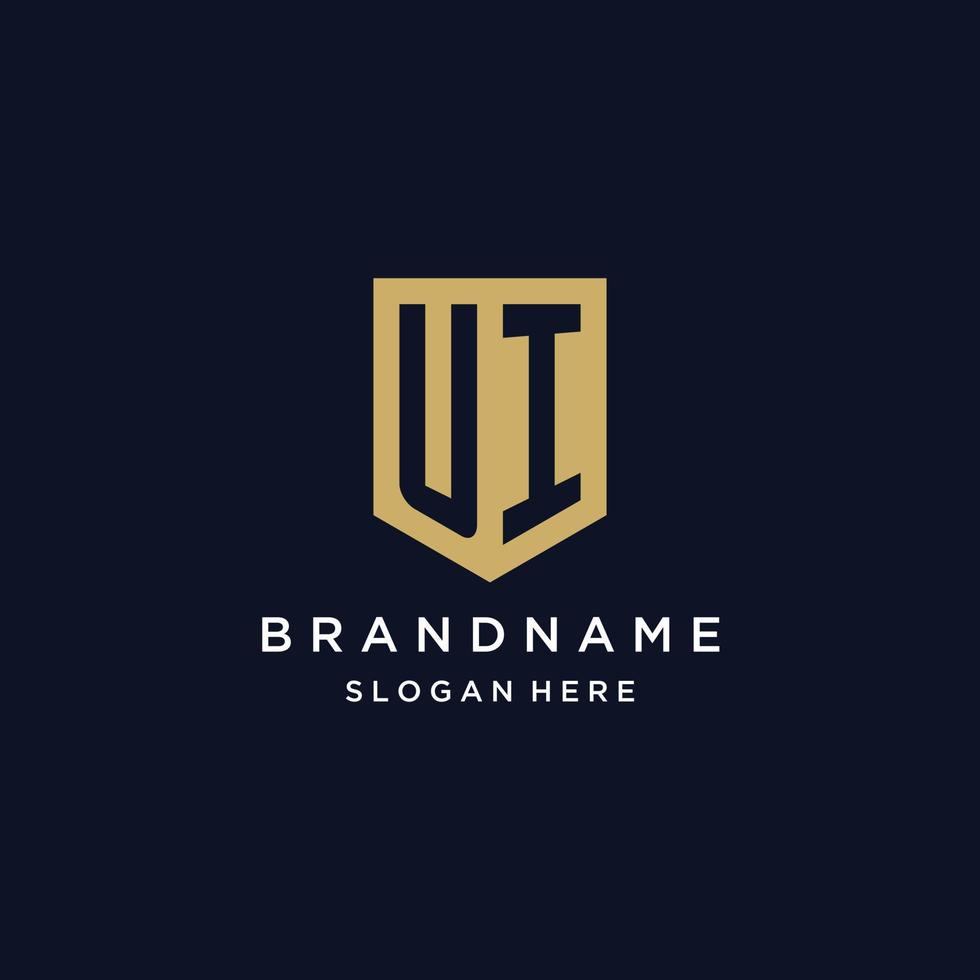 UI monogram initials logo design with shield icon vector