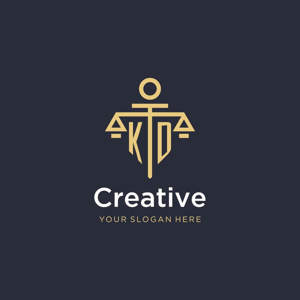 KD initial monogram logo with scale and pillar style design vector