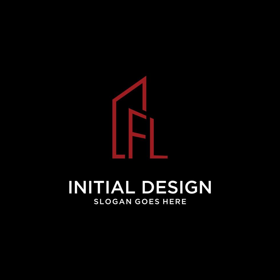 FL initial monogram with building logo design vector