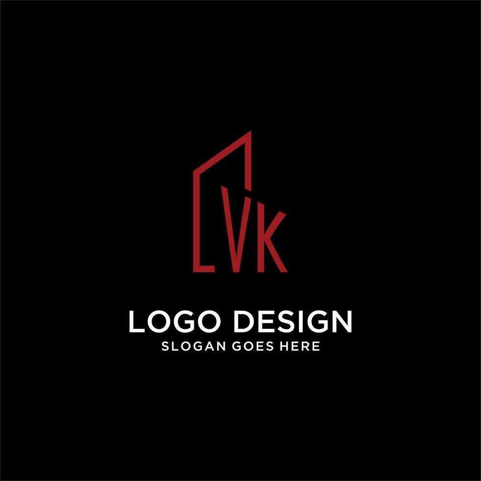 VK initial monogram with building logo design vector