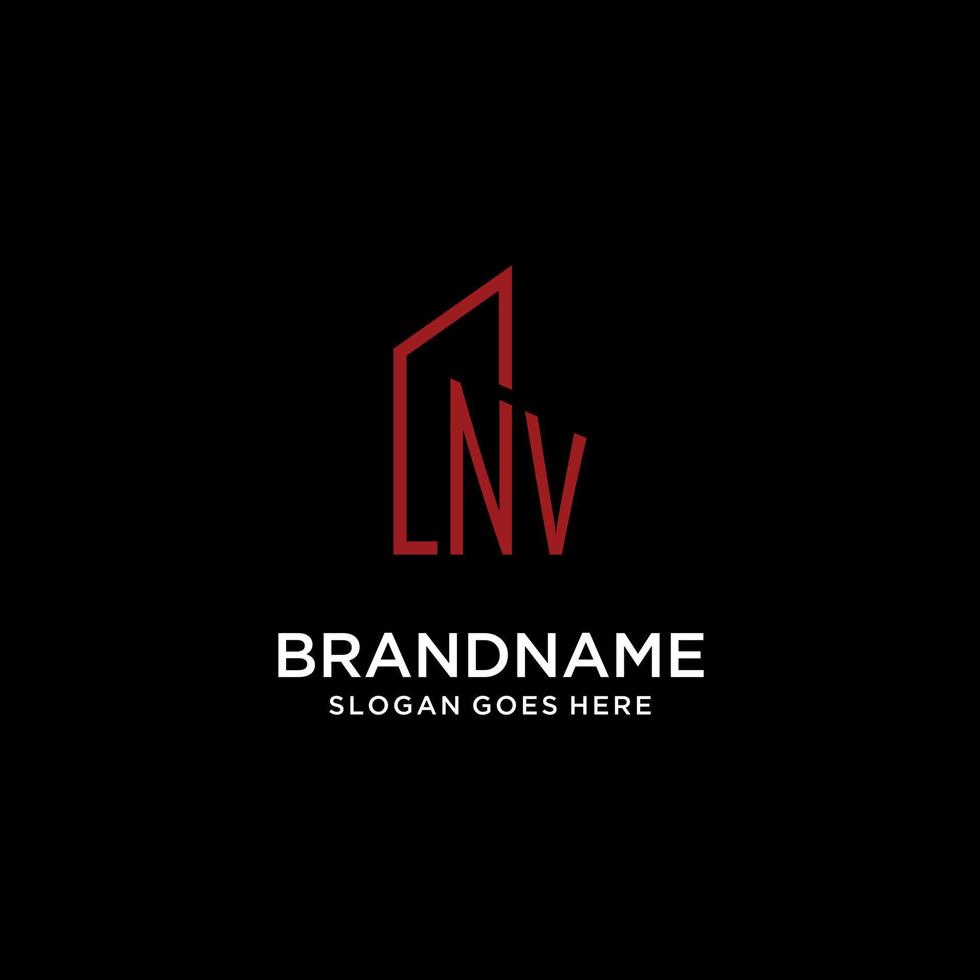 NV initial monogram with building logo design vector