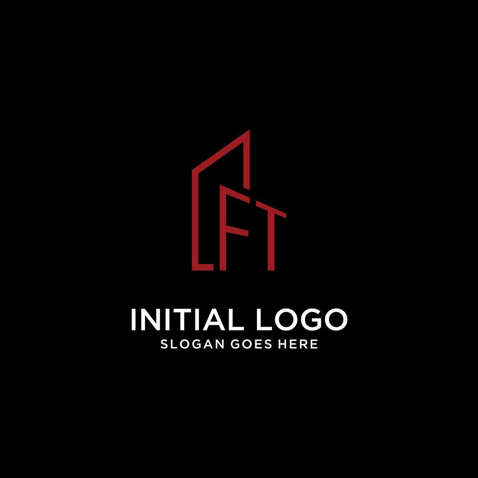 FT initial monogram with building logo design vector