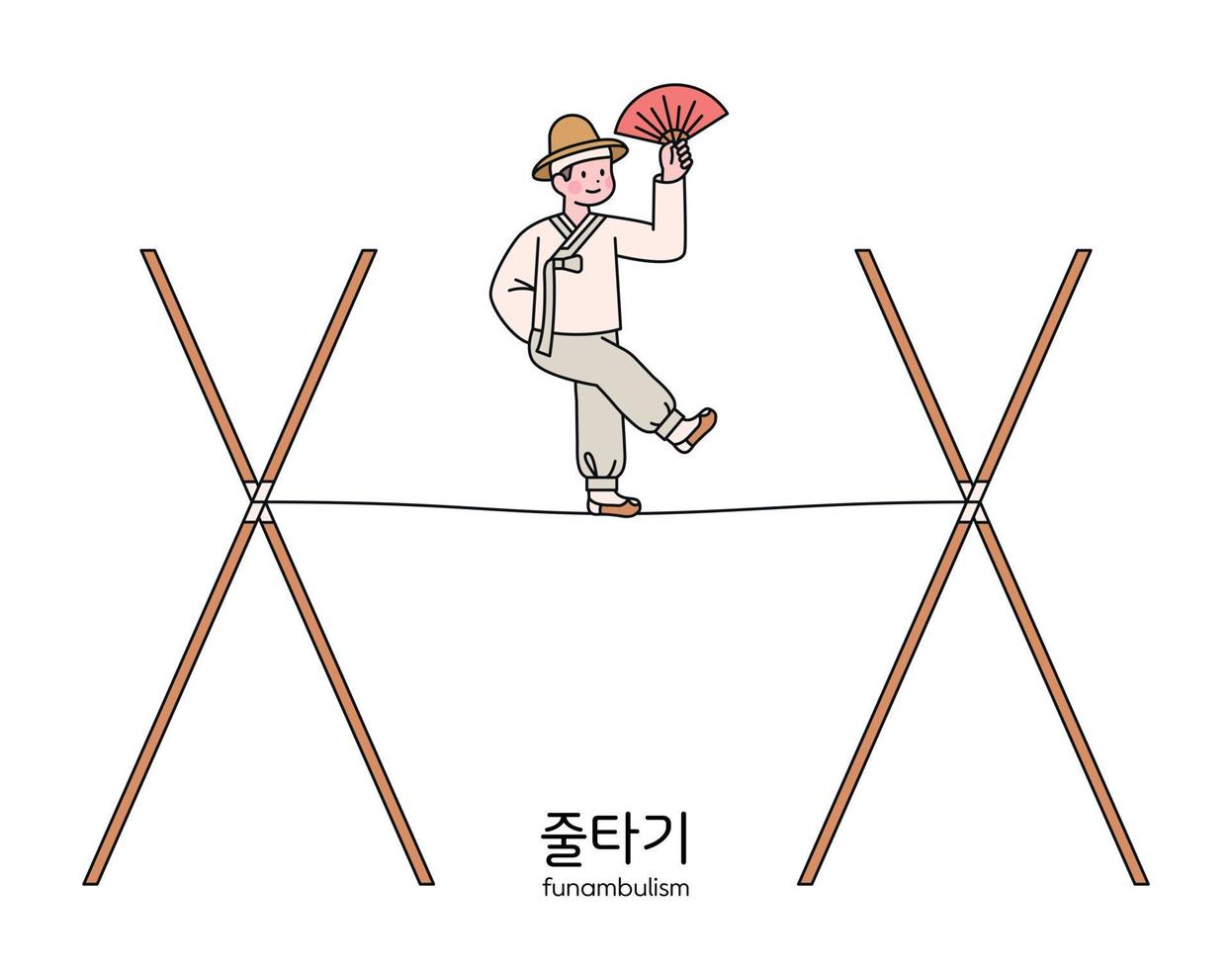 korean traditional play. A person doing rope walking, a traditional Korean circus. vector
