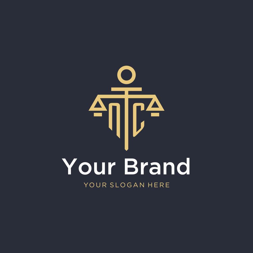 NC initial monogram logo with scale and pillar style design vector