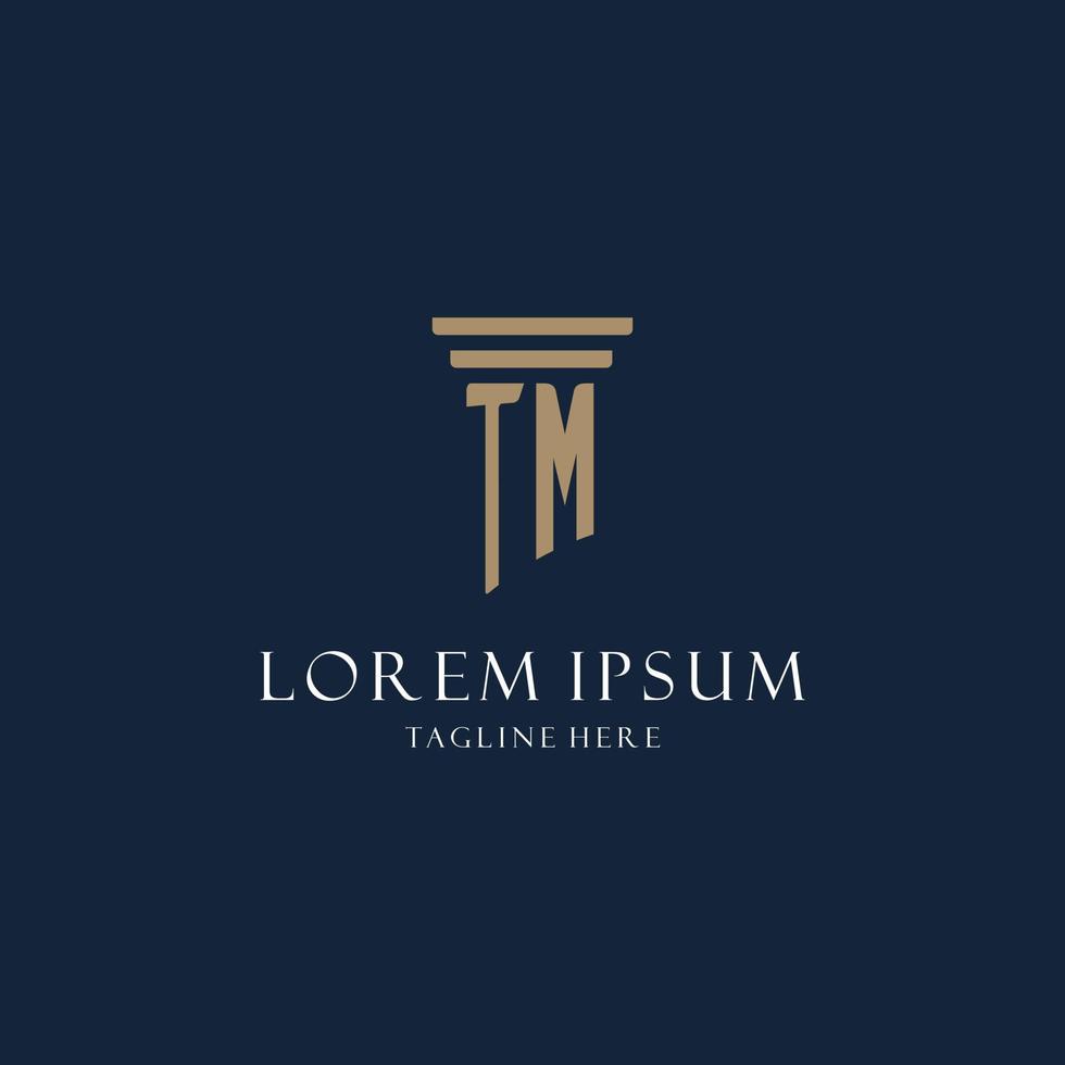 TM initial monogram logo for law office, lawyer, advocate with pillar style vector