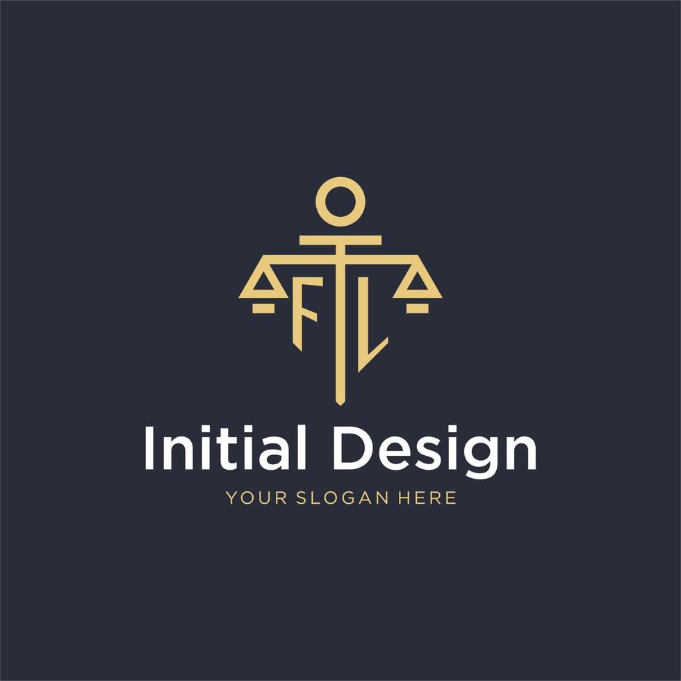 FL initial monogram logo with scale and pillar style design vector