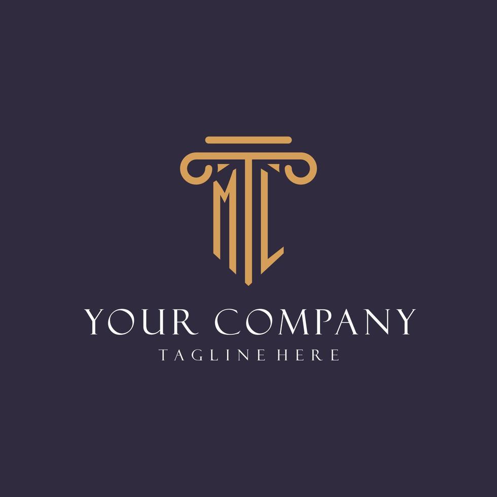 ML monogram initials design for law firm, lawyer, law office with pillar style vector