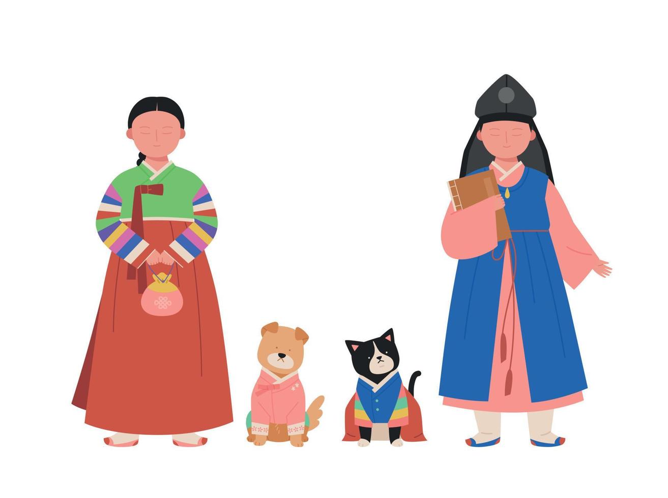 Costumes for children of Joseon, the old nation of Korea. hand drawn vector illustration.