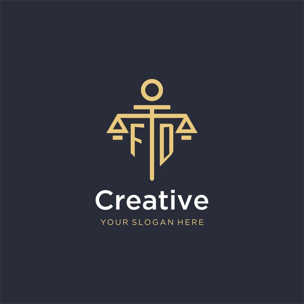 FD initial monogram logo with scale and pillar style design vector