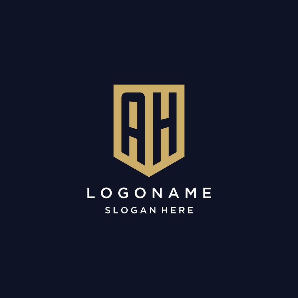 AH monogram initials logo design with shield icon vector