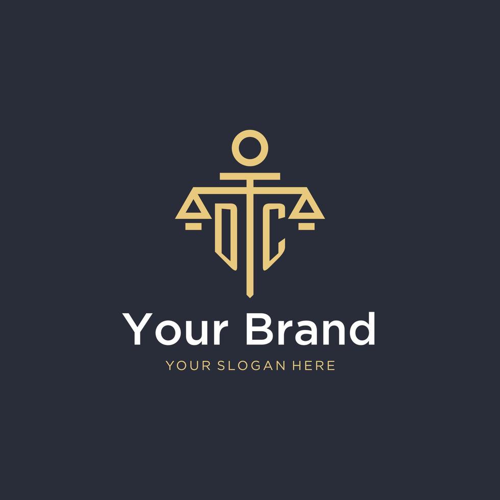 DC initial monogram logo with scale and pillar style design vector